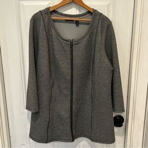 H by Halston Womens Zip Front Jacket Plus Size 1X Gray Stretch Lightweight